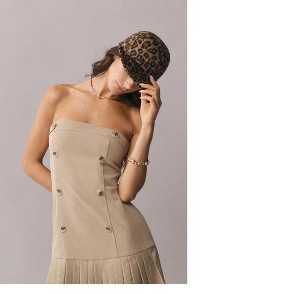 anthropologie Flat White Strapless Pleated Mini Dress size S new with tag - Picture 3 of 7